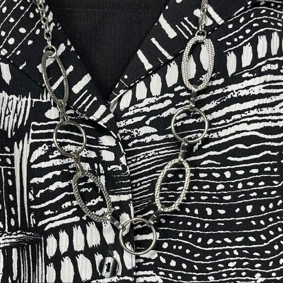 Notations Black and White Print Button Down Blouse - Picture 8 of 14